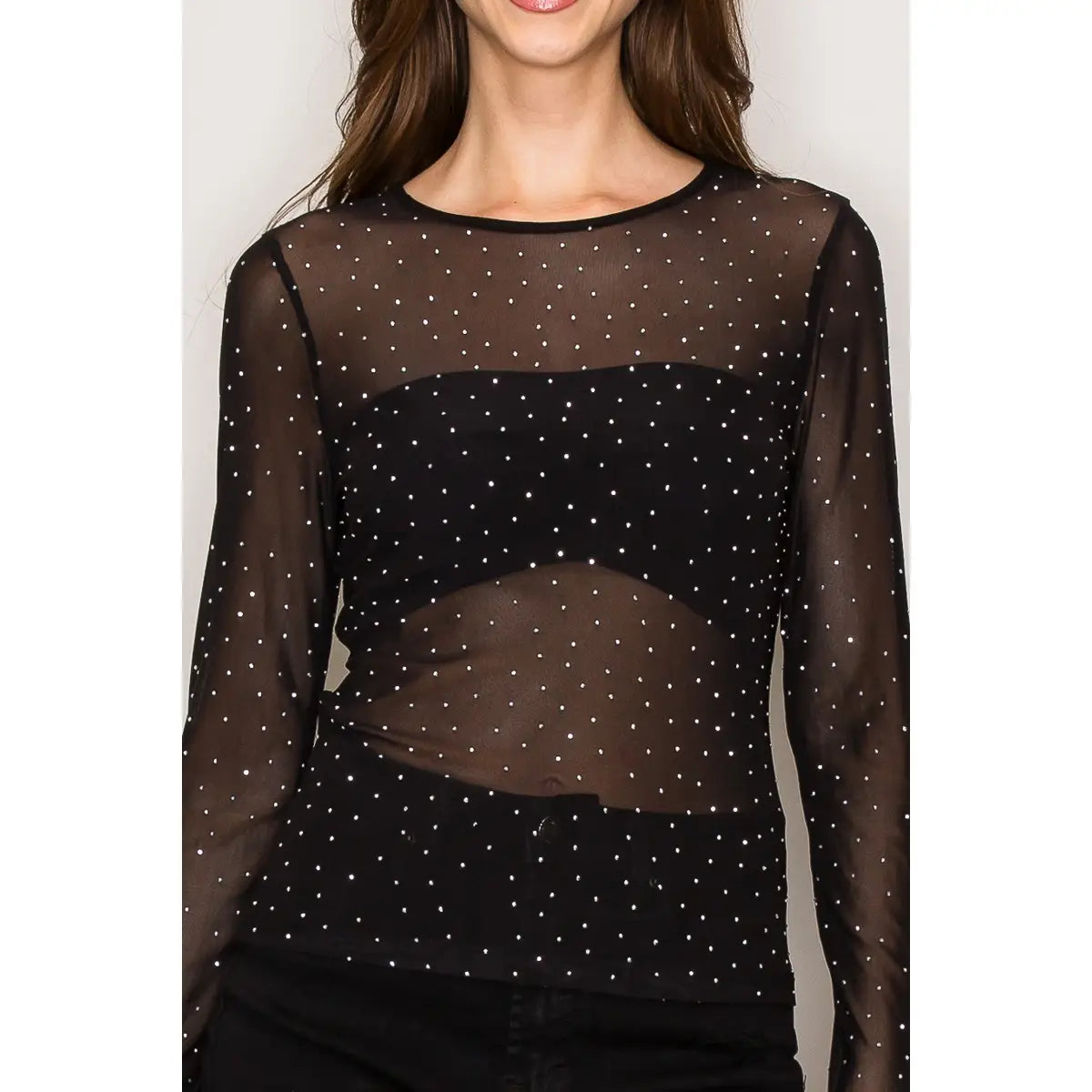 Bristol Rhinestone Black Mesh Top