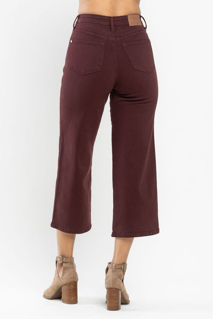 Portland Judy Blue Merlot Tummy Control Crop Wide Jeans