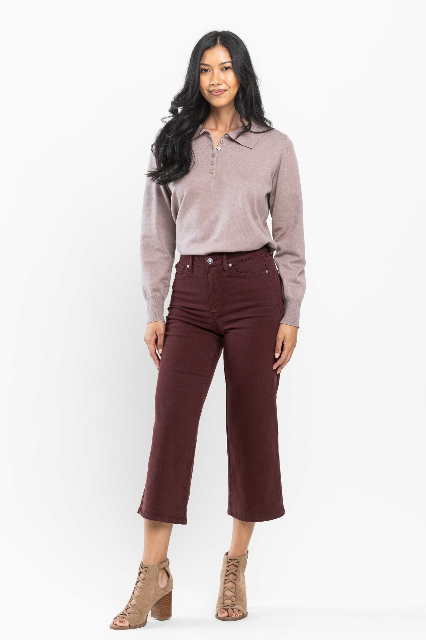 Portland Judy Blue Merlot Tummy Control Crop Wide Jeans