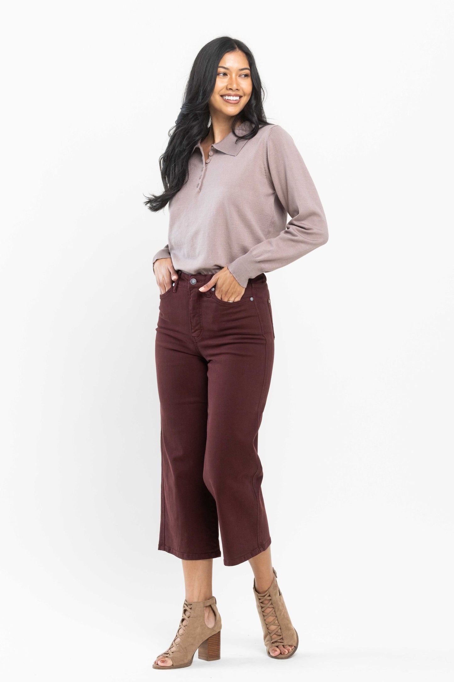 Portland Judy Blue Merlot Tummy Control Crop Wide Jeans