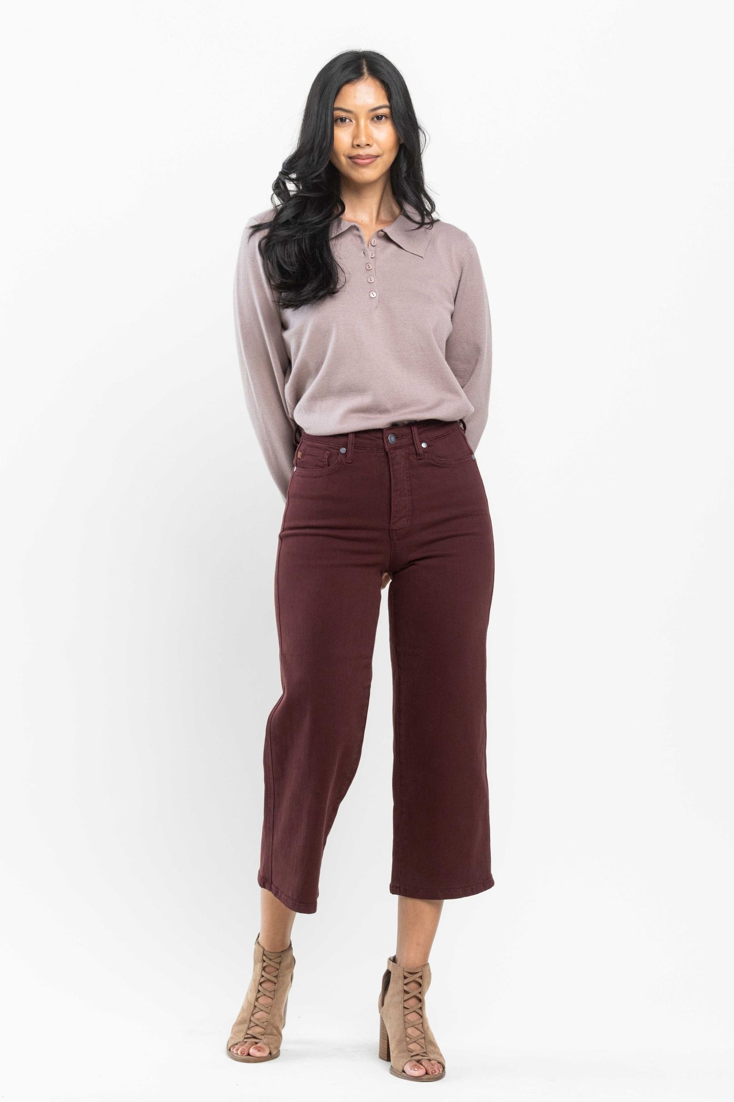 Portland Judy Blue Merlot Tummy Control Crop Wide Jeans