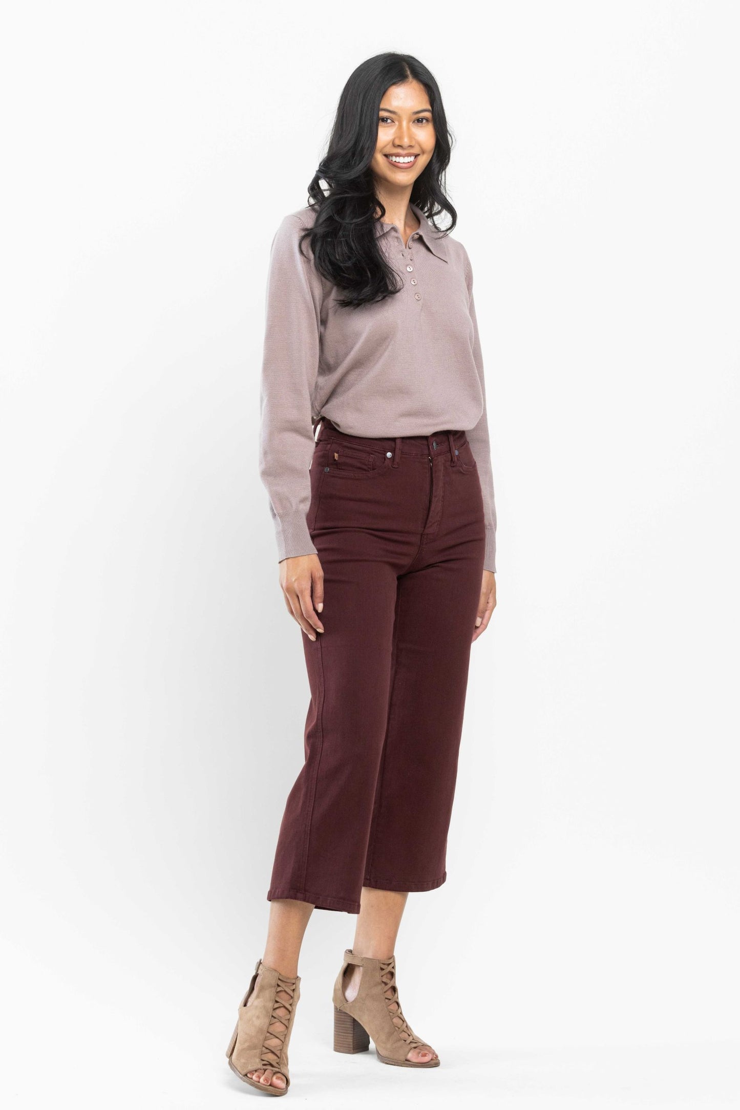 Portland Judy Blue Merlot Tummy Control Crop Wide Jeans