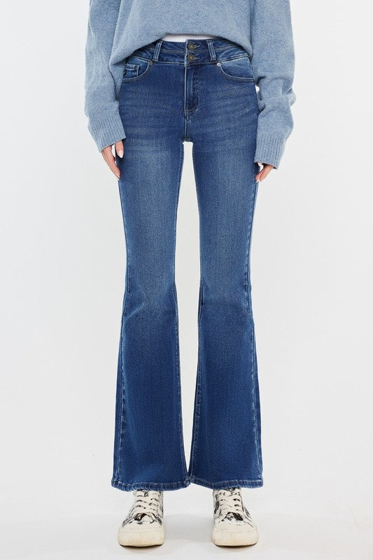 Kancan Vida MW Double Button Flare Jeans