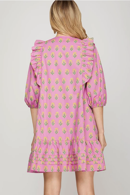 Sunday Peasant Pink Floral Dress