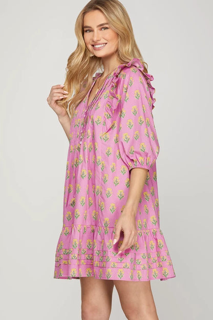 Sunday Peasant Pink Floral Dress