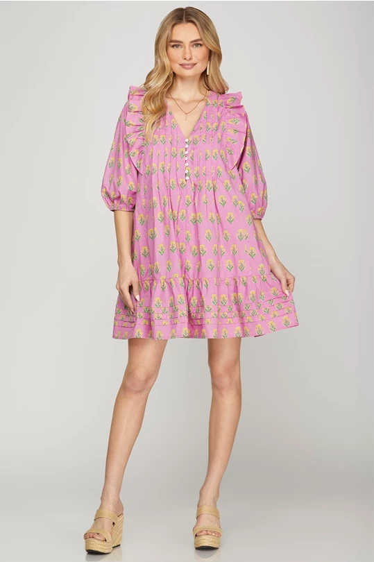 Sunday Peasant Pink Floral Dress