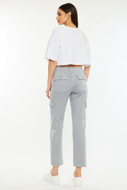 Kancan Lavinia Gray Slim Straight Cargo Pants