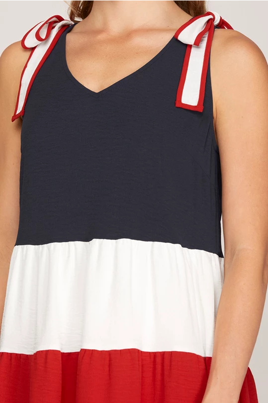 Red White & Navy V Neck Dress