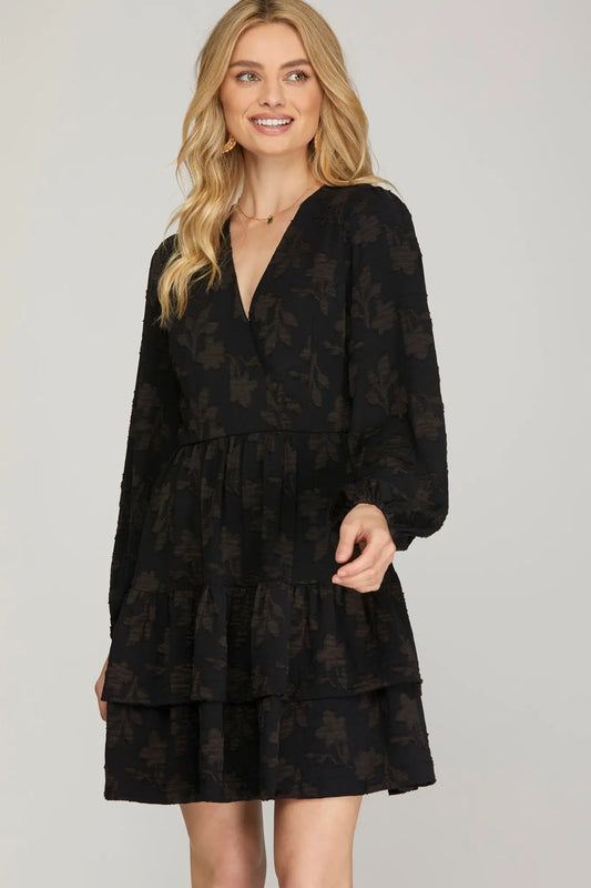 Rossa Embossed Black Dress