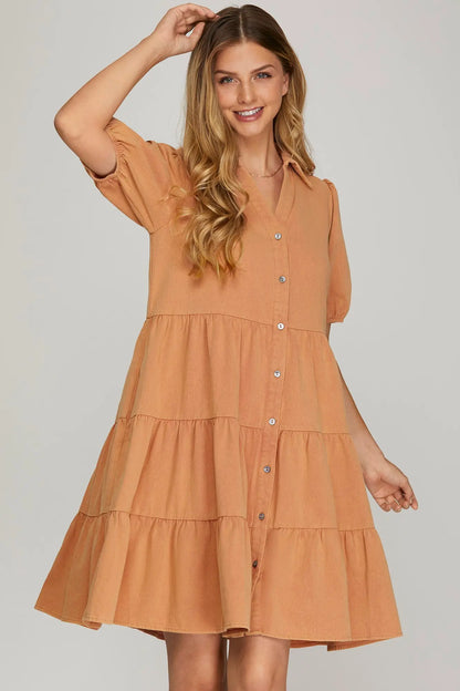 Clove Tiered Denim Cinnamon Dress