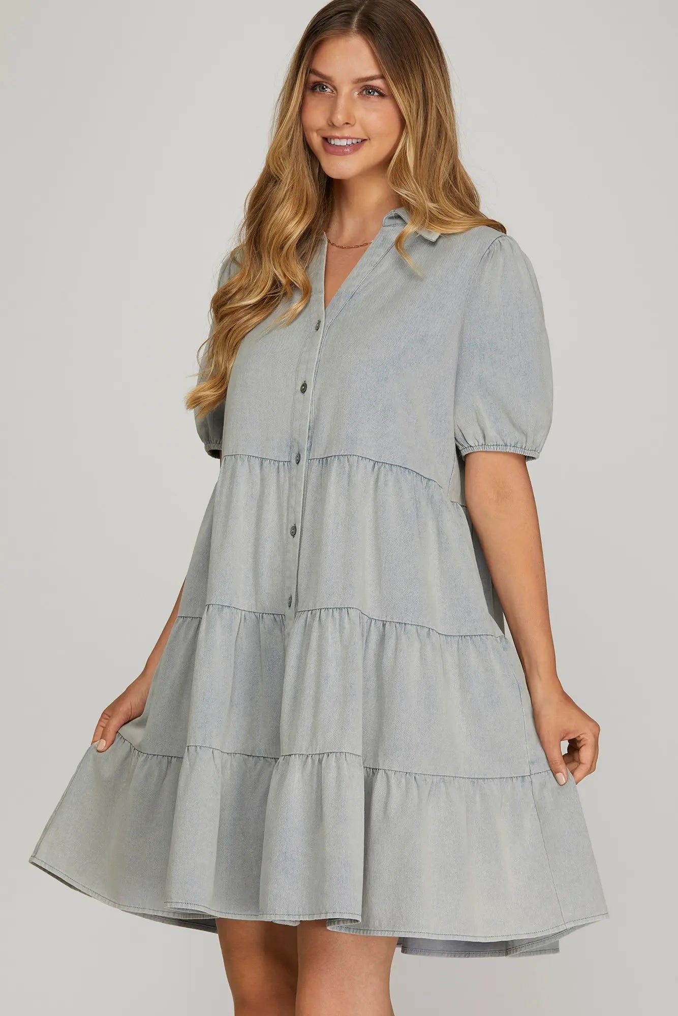 Clove Tiered Denim Blue Dress