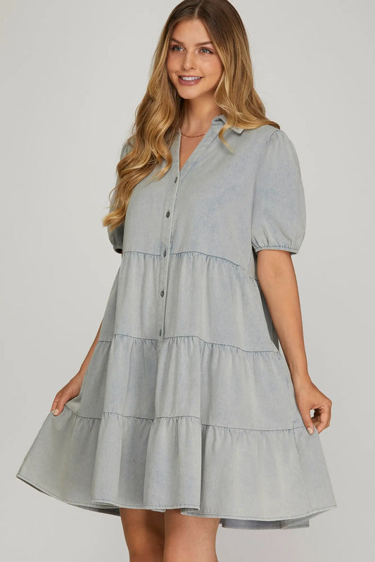 Clove Tiered Denim Blue Dress