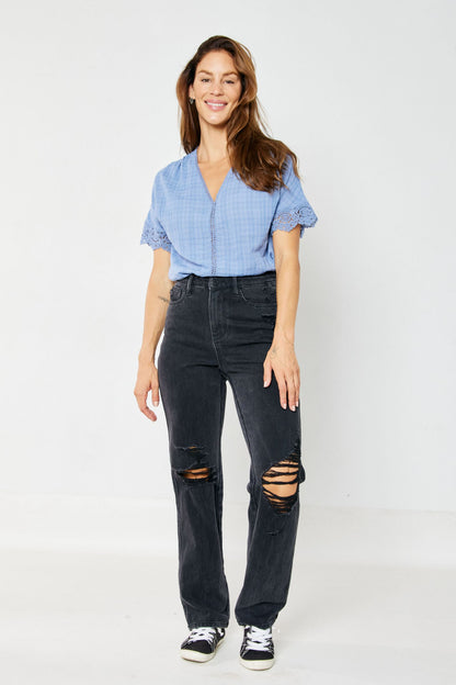 Magic Judy Blue Tummy Control Black 90s Straight Jeans