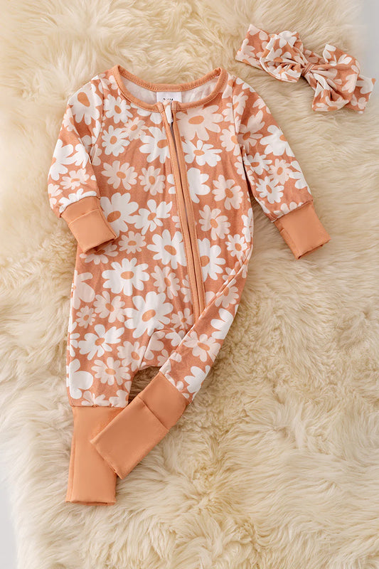 Baby Girls Bamboo Tan Daisy Sleeper