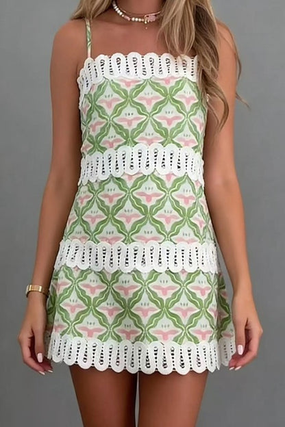 Sunday Spaghetti Strap Mini Green Dress