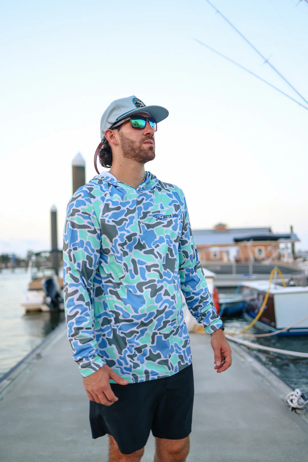 Mens Salt Water Soul TX Performance Coastal Camo Hoodie