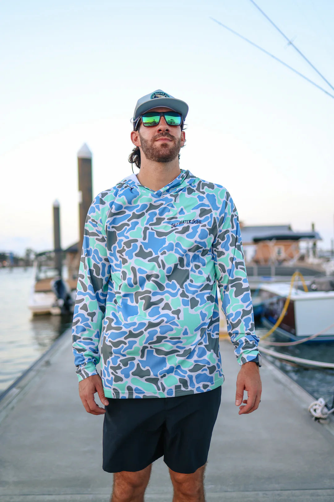 Mens Salt Water Soul TX Performance Coastal Camo Hoodie