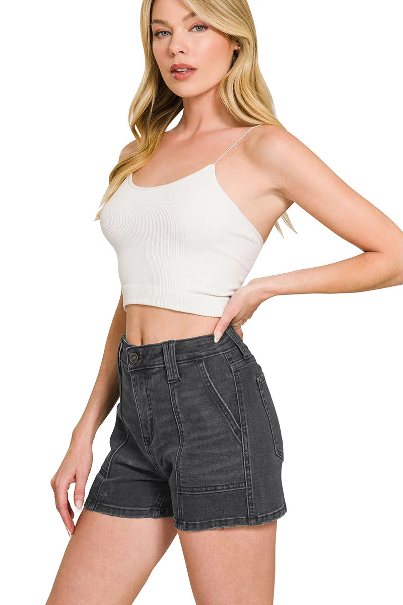 Zenana Mirage Utility Black Shorts