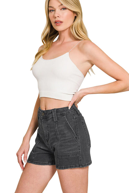 Zenana Mirage Utility Black Shorts