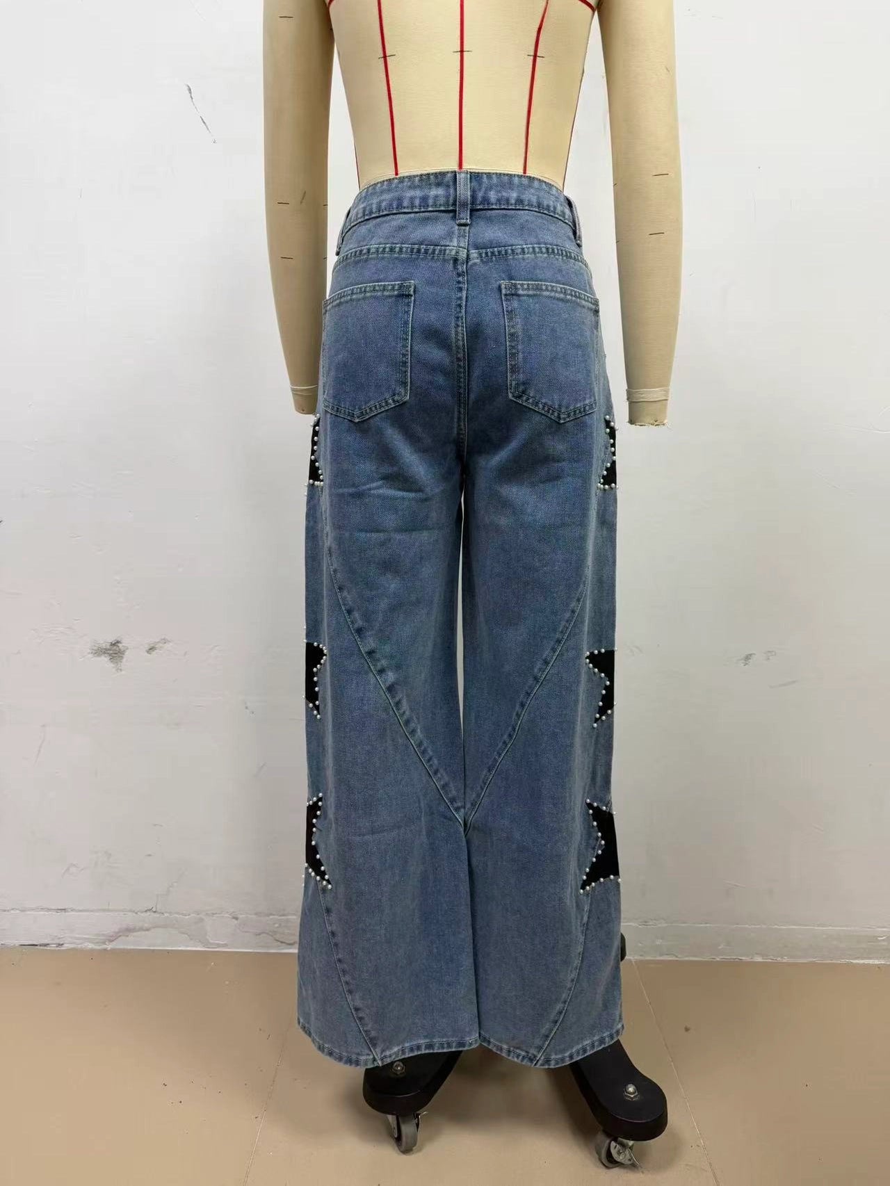 Star Pearl Wide Leg Blue Jeans