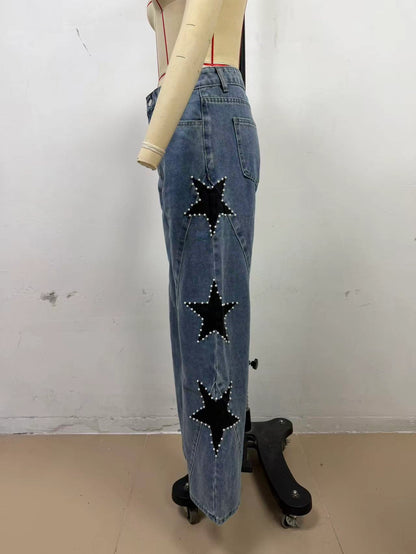 Star Pearl Wide Leg Blue Jeans