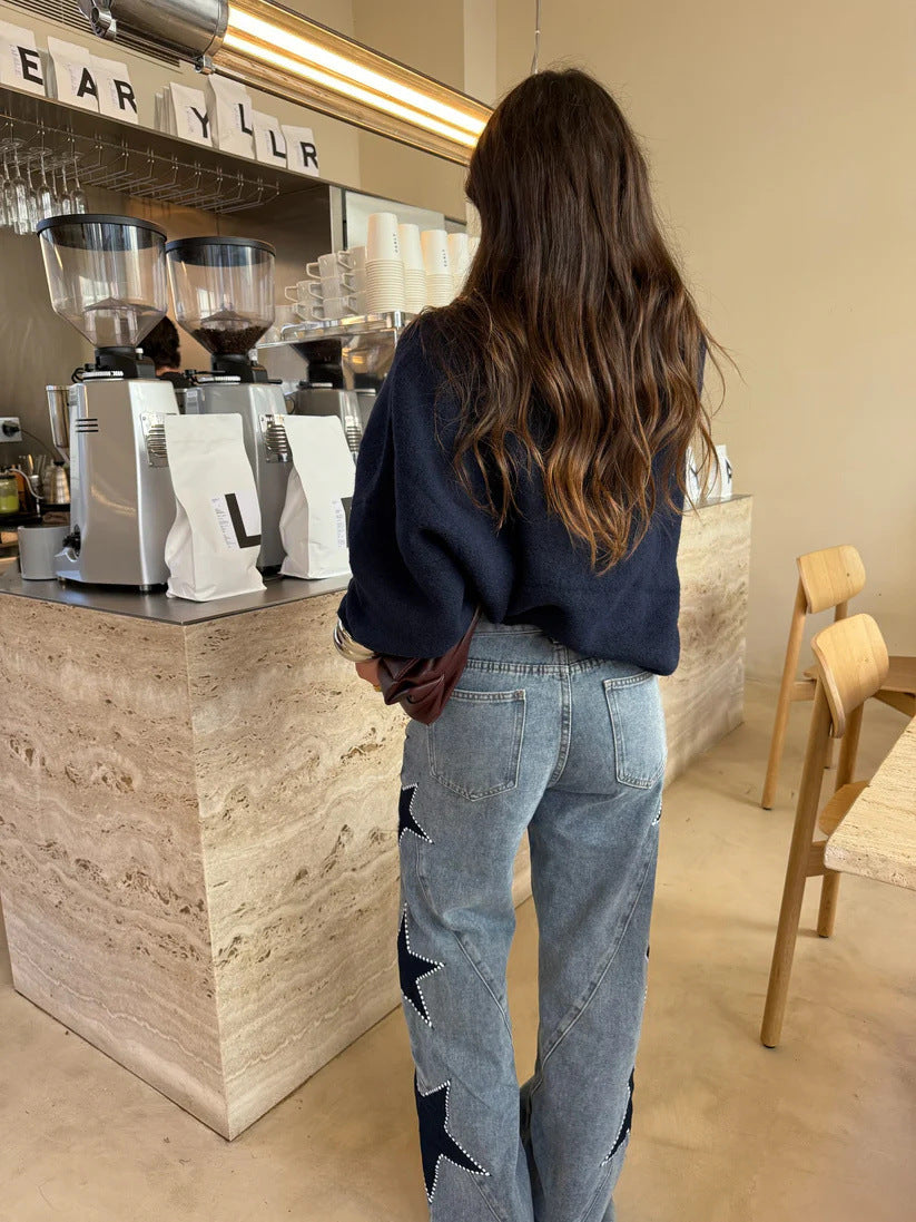 Star Pearl Wide Leg Blue Jeans