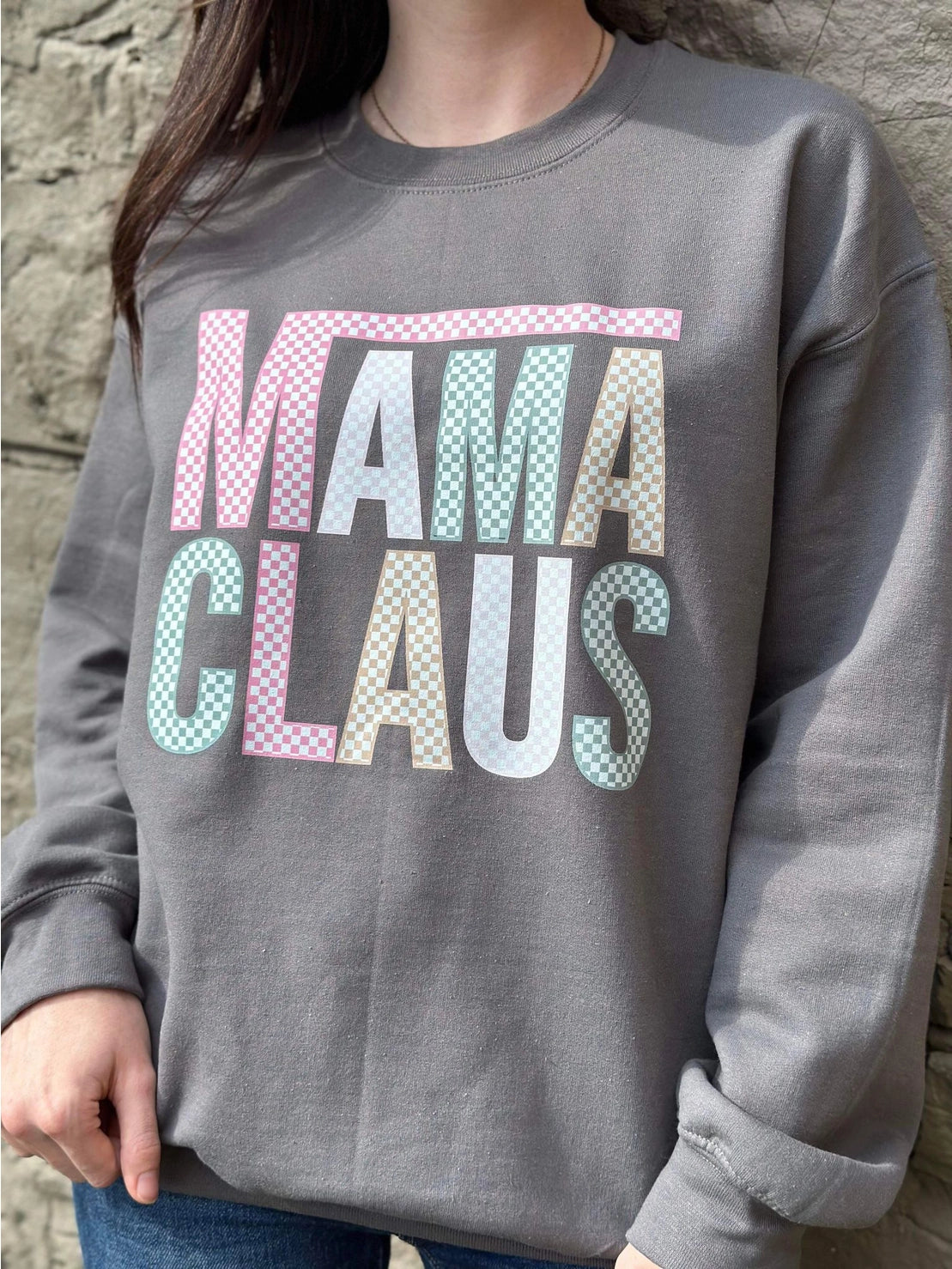 Checkered Mama Claus Sweatshirt (Size Small)