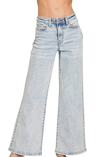 Zenana Clearwater Acid Wash Wide Leg Jeans
