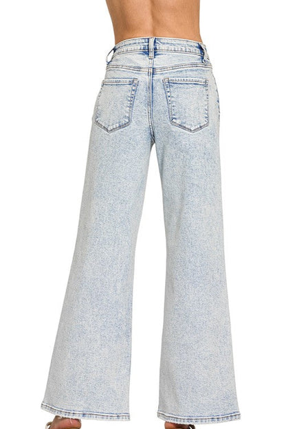 Zenana Clearwater Acid Wash Wide Leg Jeans
