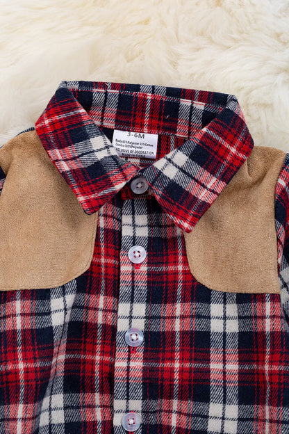 Baby Boy Plaid Suede Button Onesie