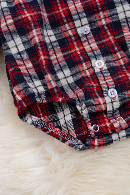 Baby Boy Plaid Suede Button Onesie