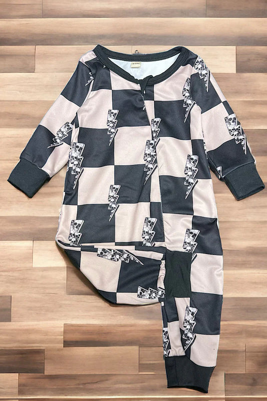 Baby Boy Checkered Skull Bolt Romper