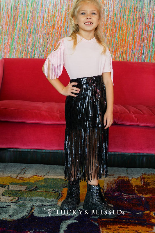 Girls Hard Rock Fringe Sequin Skirt