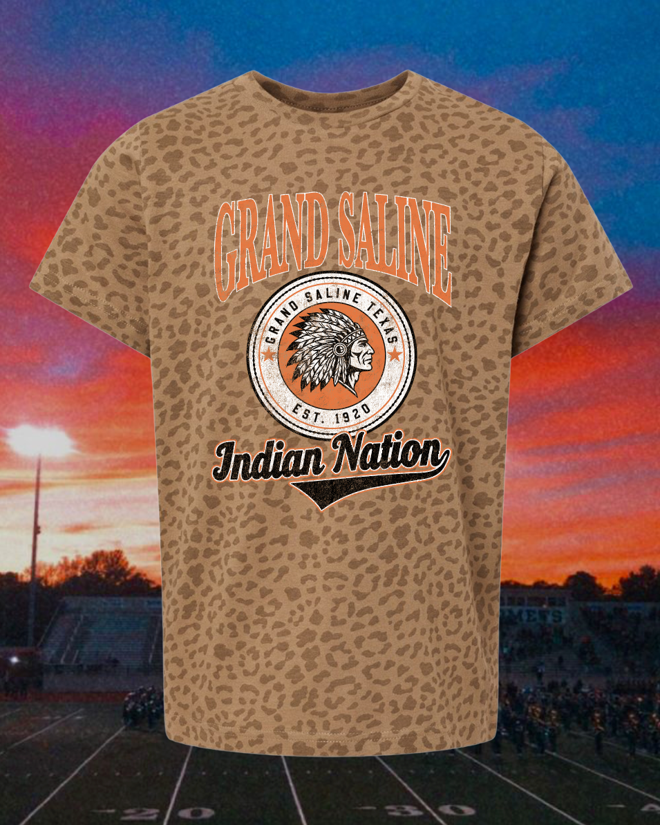 Kids Grand Saline Indians Vintage Badge Mascot Tee