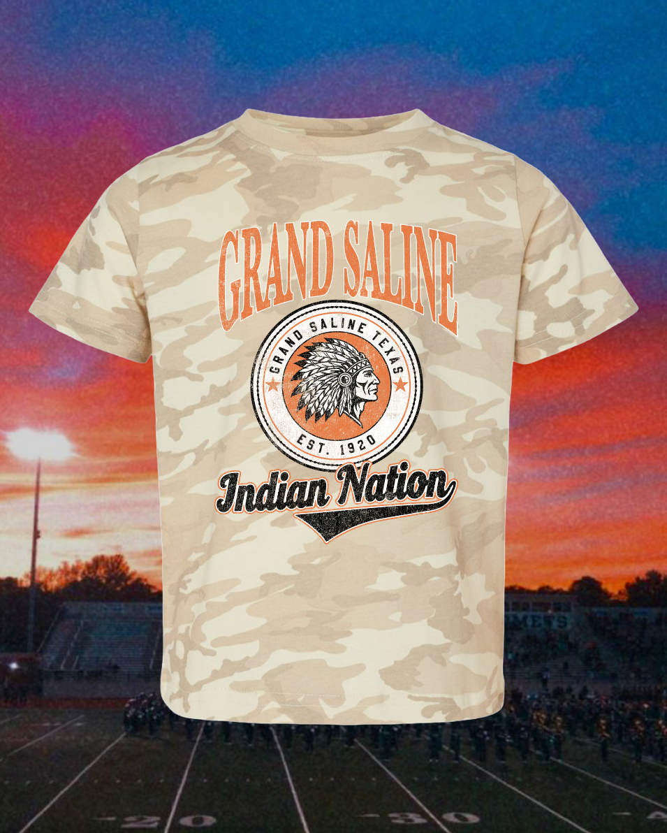 Kids Grand Saline Indians Vintage Badge Mascot Tee
