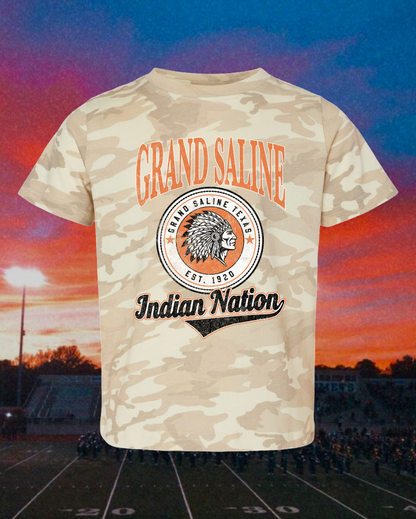 Kids Grand Saline Indians Vintage Badge Mascot Tee