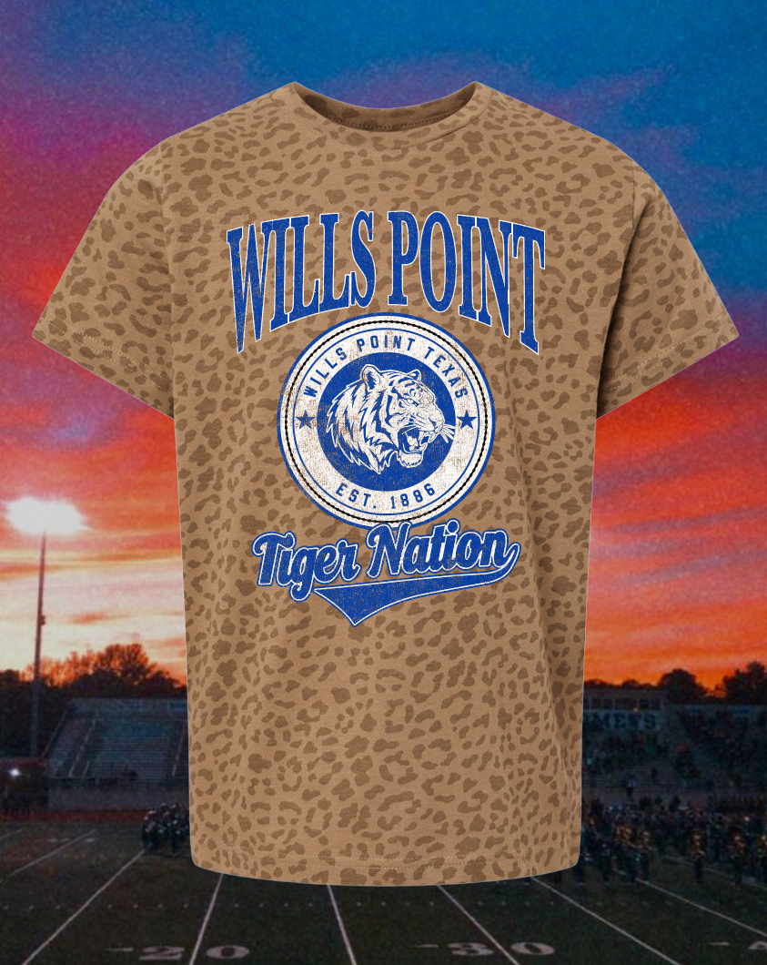 Kids Wills Point Tigers Vintage Badge Mascot Tee