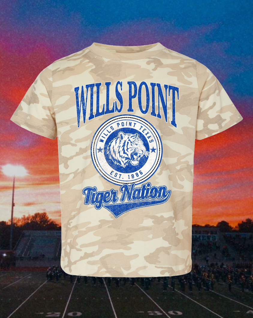 Kids Wills Point Tigers Vintage Badge Mascot Tee
