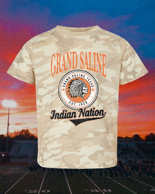 Kids Grand Saline Indians Vintage Badge Mascot Tee