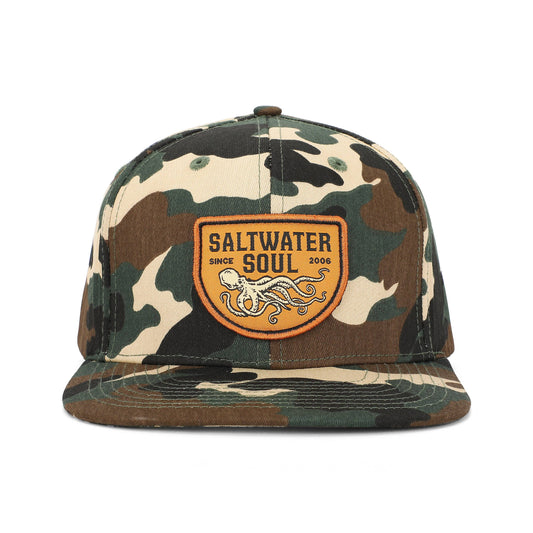 Mens Salt Water Soul Octopus Patch Camo Hat