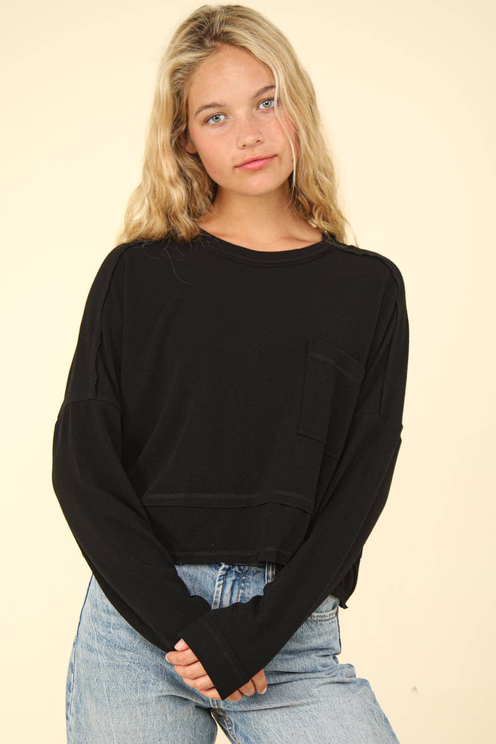 Pomona Oversized Jersey Pocket Longsleeve Top