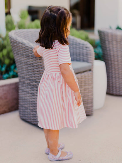Girls Striped Pocket Mauve Dress