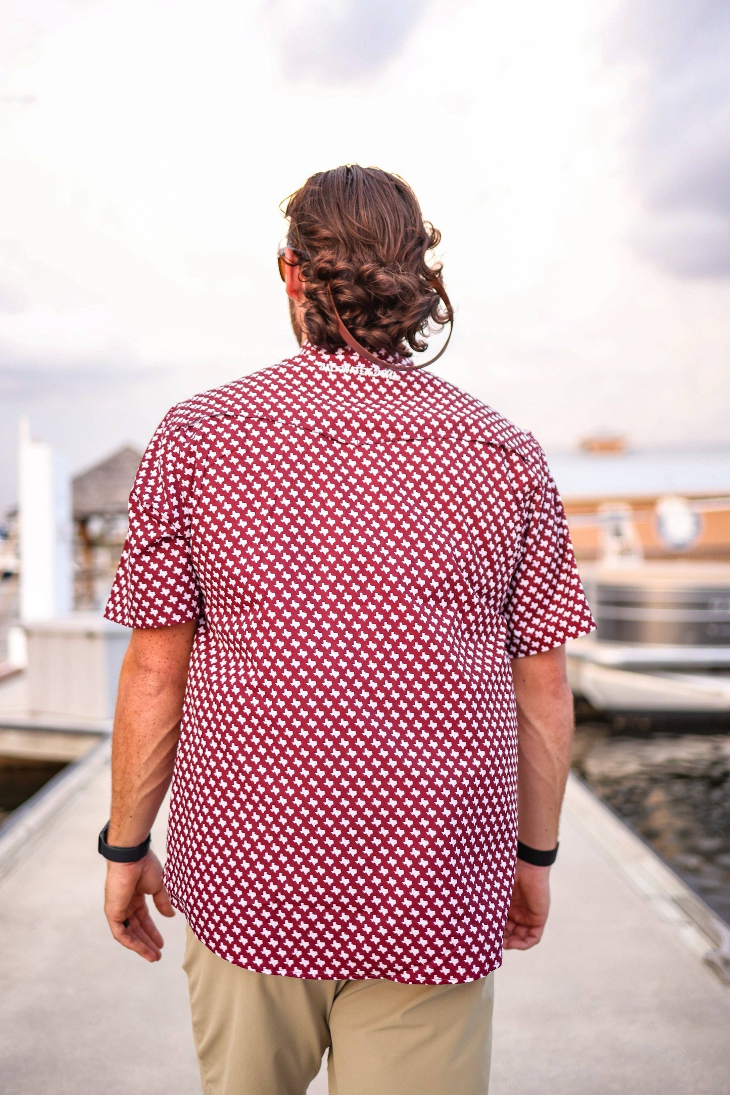 Mens Salt Water Soul TX Pearl Snap Maroon Fishing Shirt