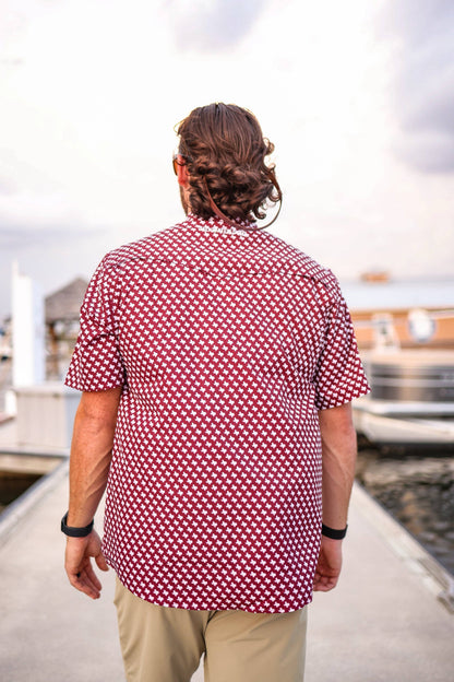 Mens Salt Water Soul TX Pearl Snap Maroon Fishing Shirt