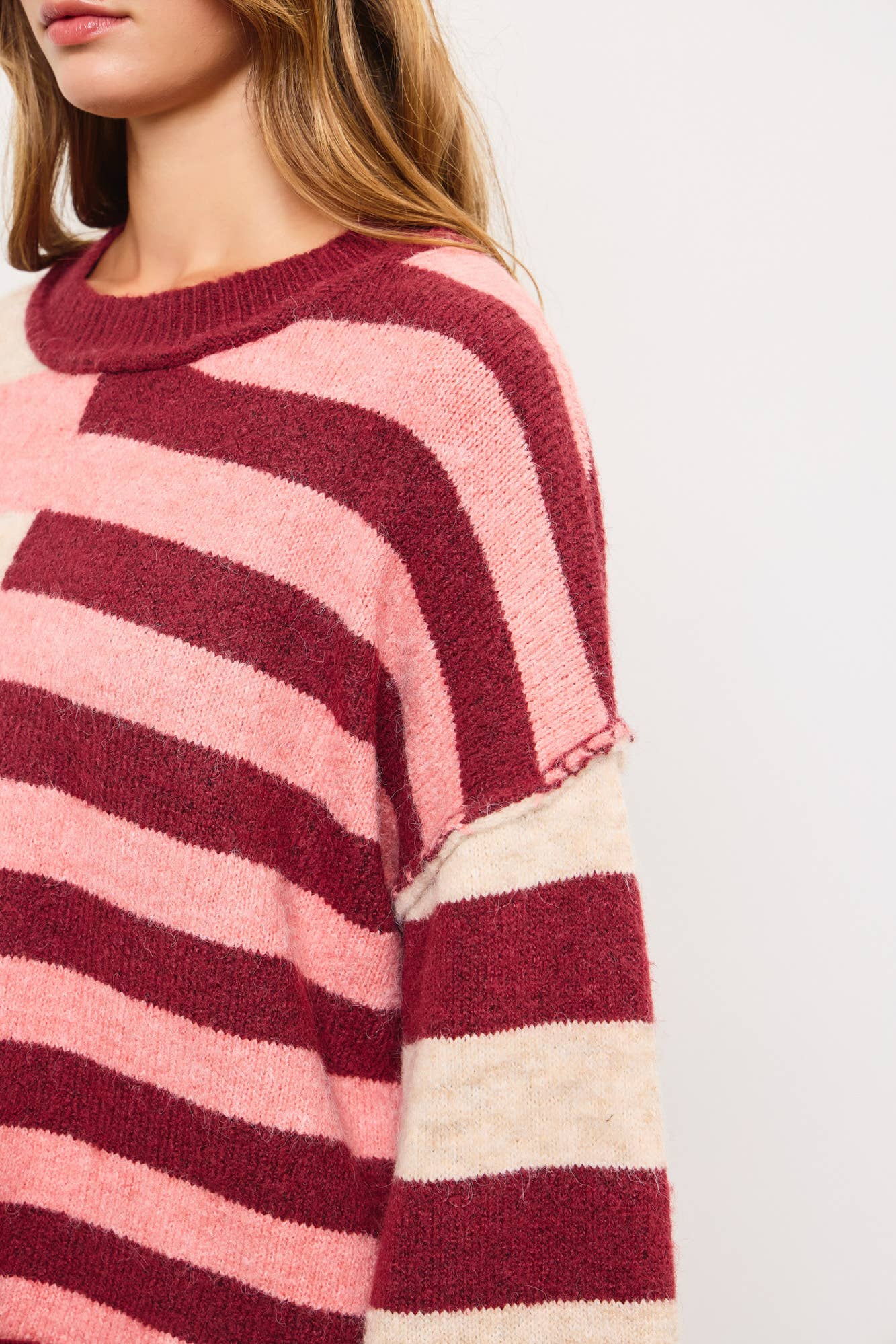 Astrid Maroon & Pink Stripe Knit Sweater