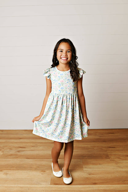 Girls Soft Pink & Blue Flutter Dress