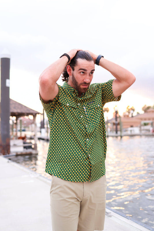 Mens Salt Water Soul TX Pearl Snap Waco Green Fishing Shirt