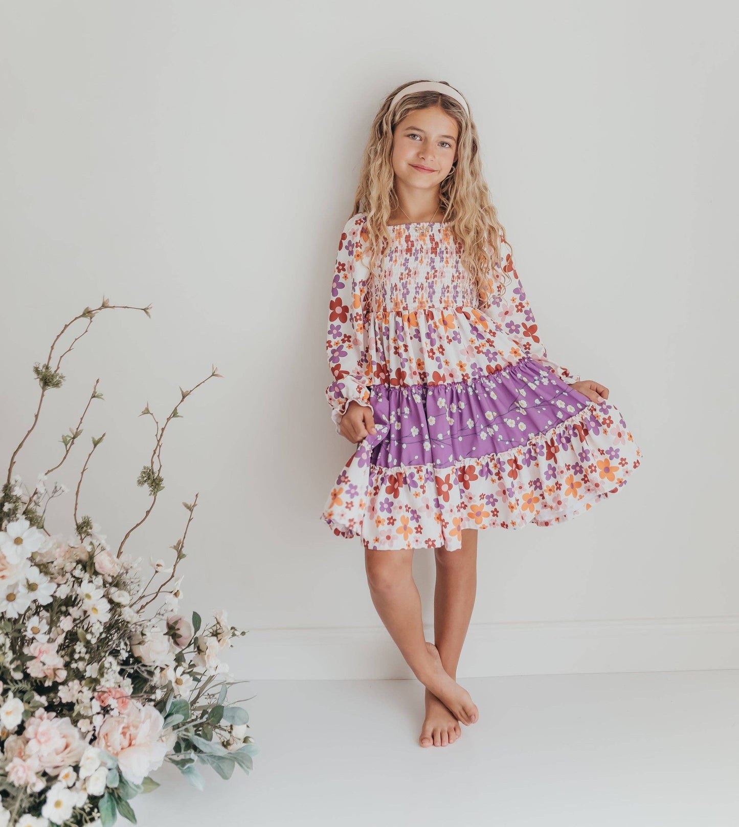 Girls Gracie Peach & Lavendar Flower Power Dress