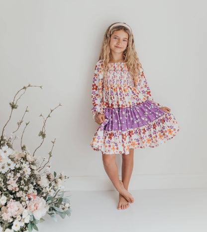 Girls Gracie Peach & Lavendar Flower Power Dress