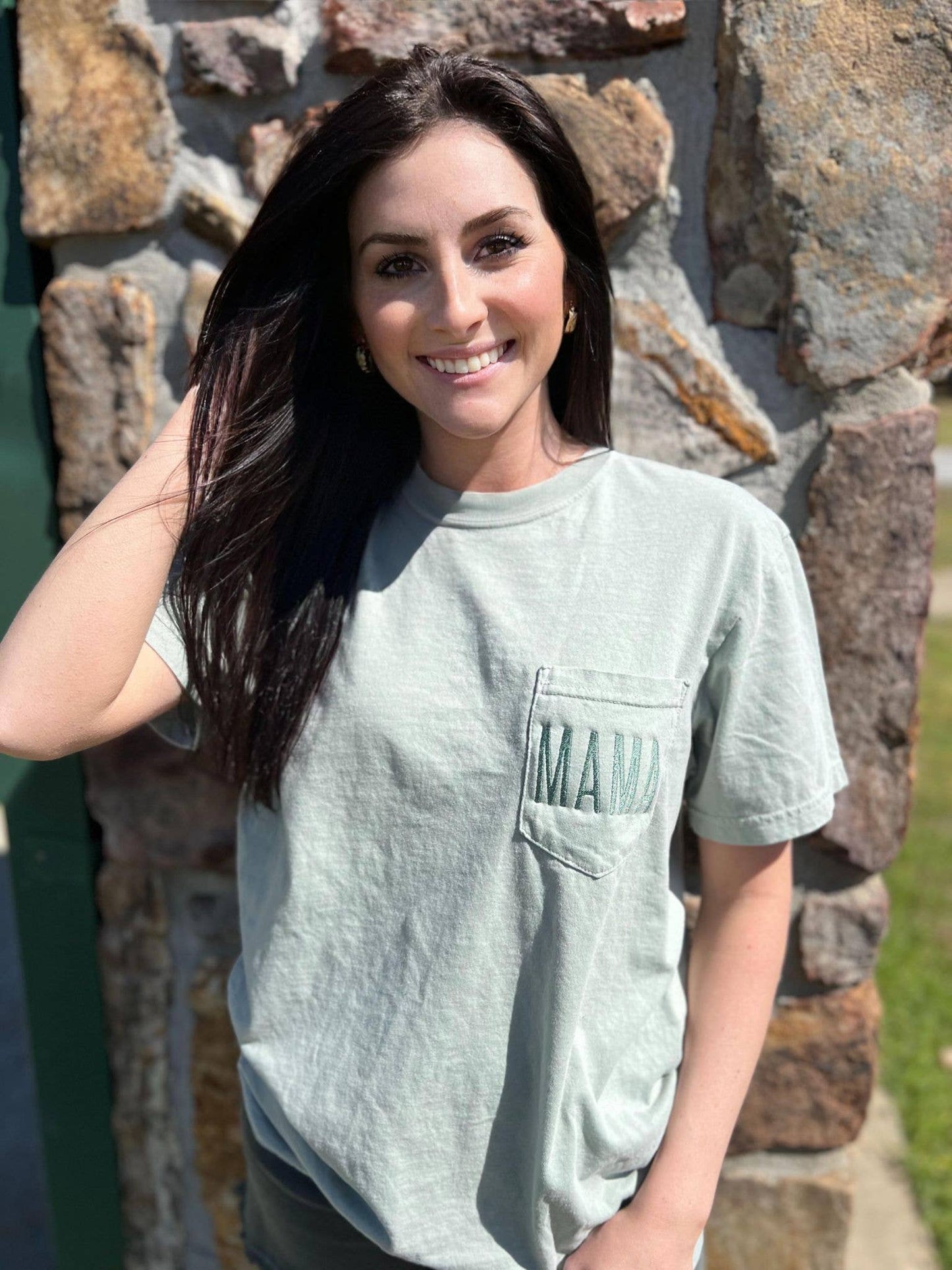 Embroidered Mama Bay Pocket Tee